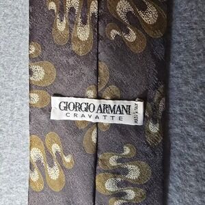 Giorgio Armani Cravatte Silk Tie Made in Italy Charcoal Gold Abstract Jacquard